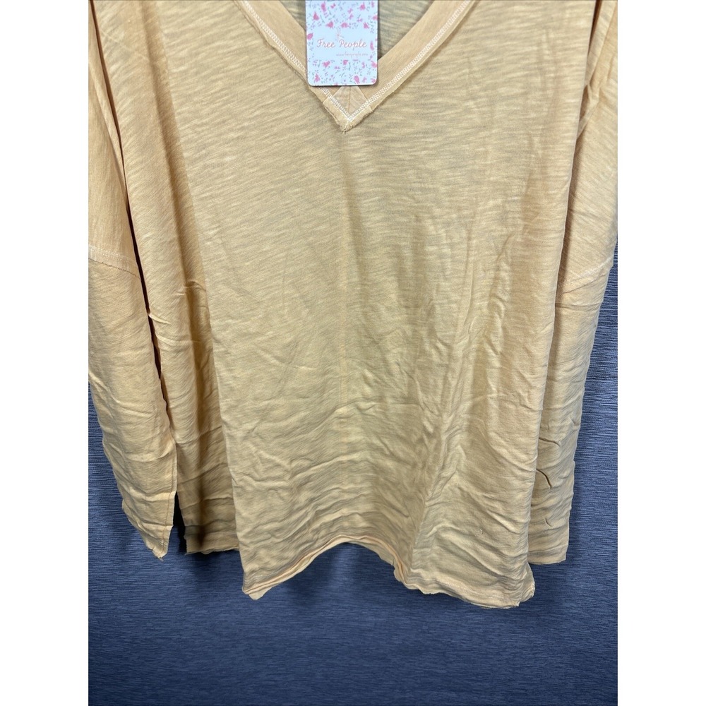NEW Free People Women's On My Mind V-Neck Long Sleeve Shirt Camel/Yellow Size S - Picture 4 of 12